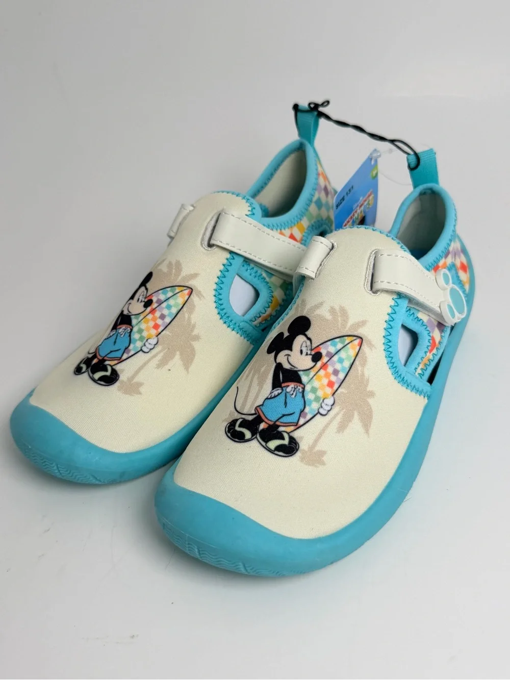 Kids Water Shoes in Cream and Light Blue with Surf Character